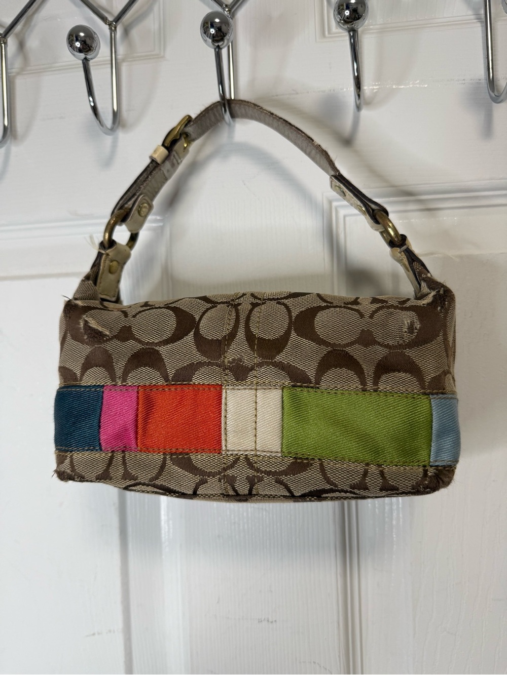 Coach Y2K Brown Signature C Stripe Baguette with Multicolor Stripe Accents